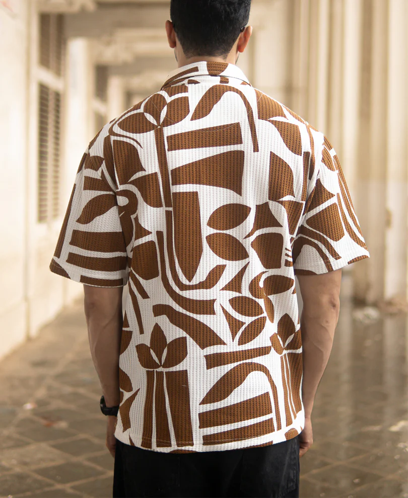 Tan Structure Printed Polo T-Shirt - Image 5