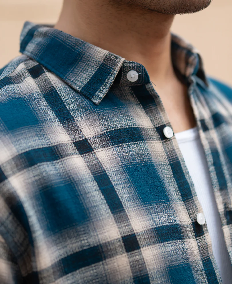 Teal Structured Checks Shirt - Image 5