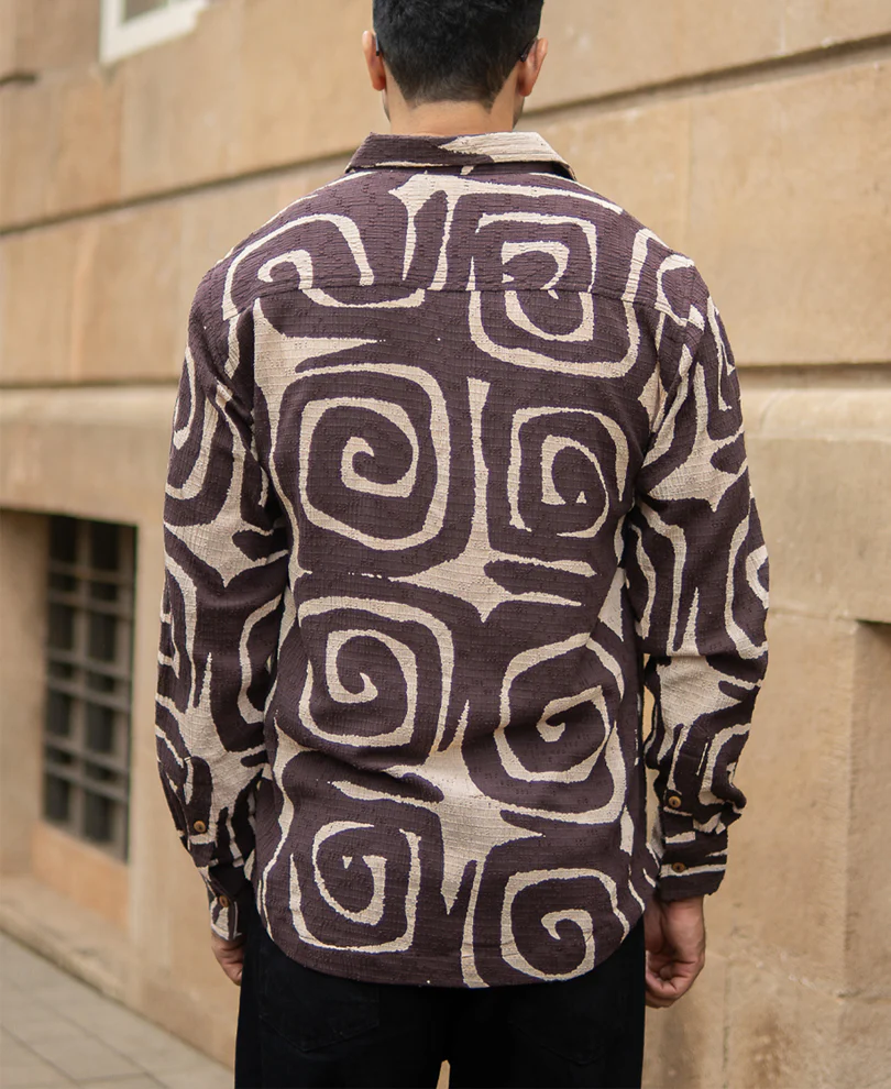 Coffee Brown Abstract Print Shirt - Image 6