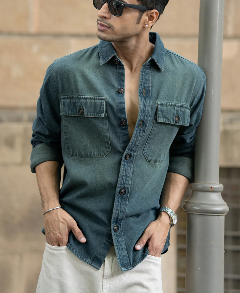 Tinted Blue Denim Overshirt - Image 3