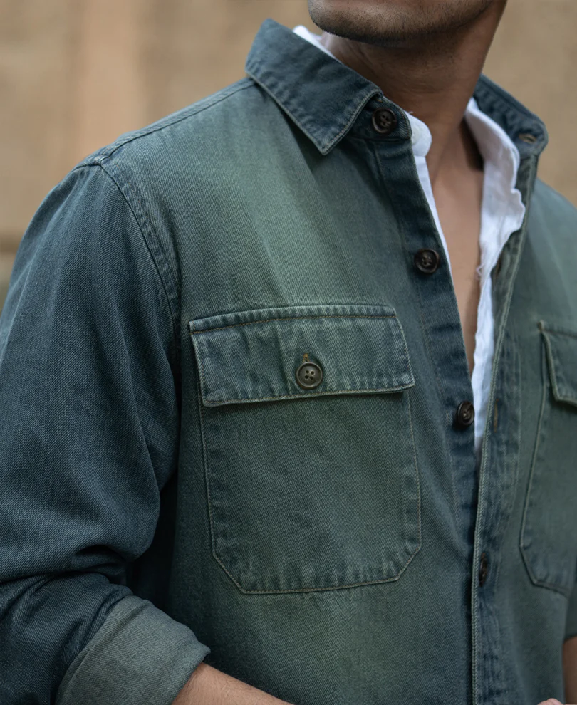 Tinted Blue Denim Overshirt - Image 4