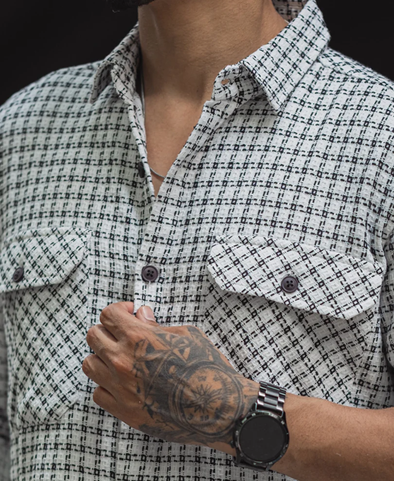 White And Black Small Checks Regular Fit Full Sleeves Shirt - Image 5