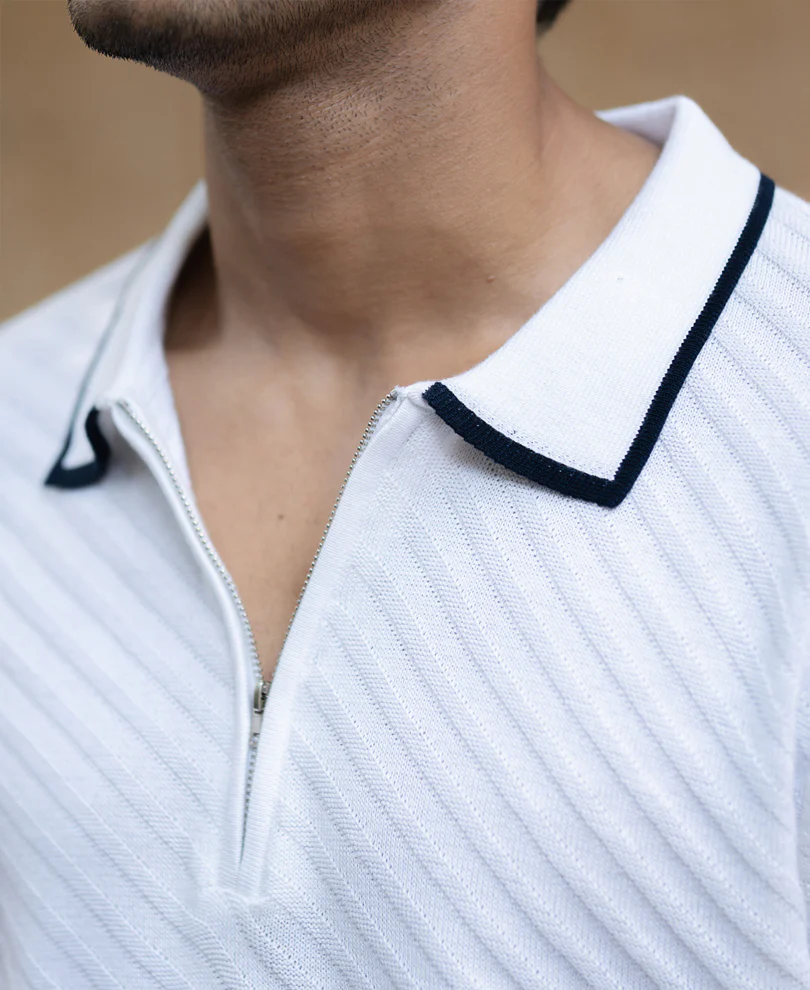 White Diagonal Knit T-Shirt - Image 3