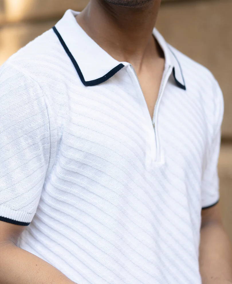 White Diagonal Knit T-Shirt - Image 4