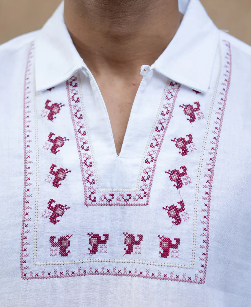 White Embroidered Kurta Shirt - Image 5