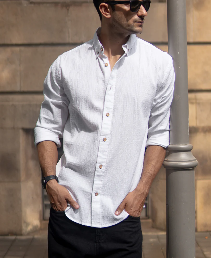 White Lightweight Structured Shirt - Image 2