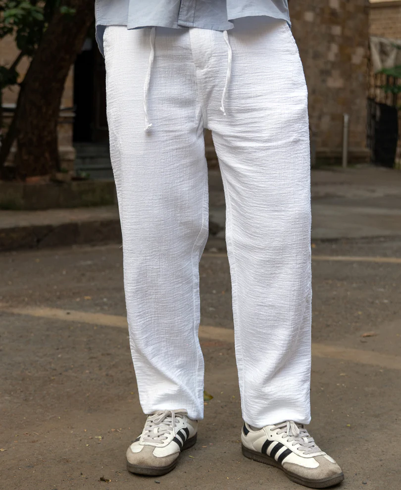 White Regular Fit Crinkled Trouser - Image 2