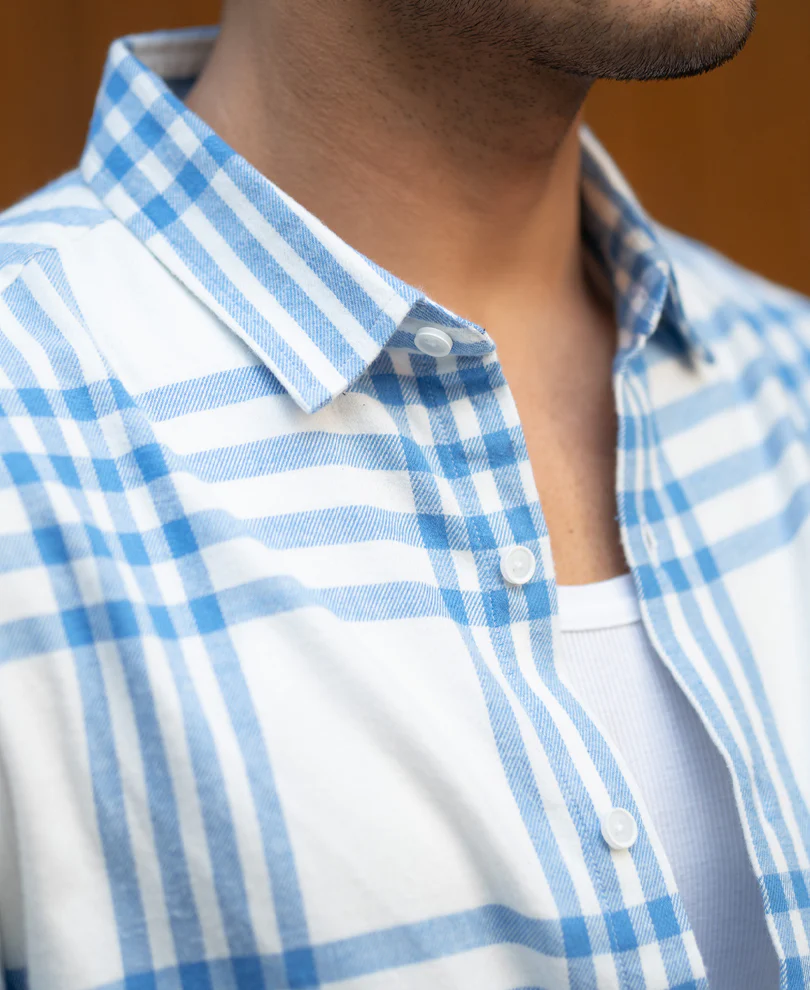 White & Royal Brushed Checks Shirt - Image 4