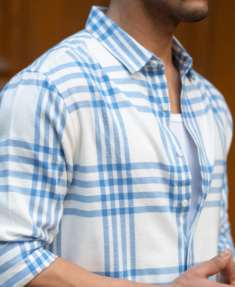 White & Royal Brushed Checks Shirt - Image 5