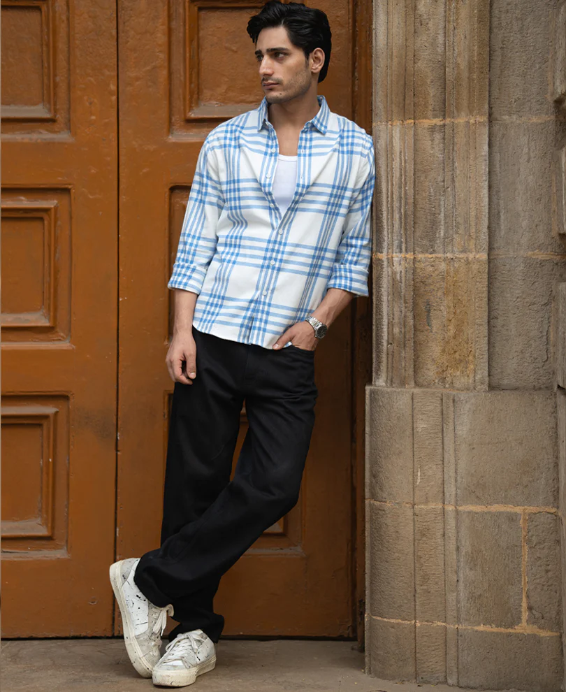 White & Royal Brushed Checks Shirt - Image 7