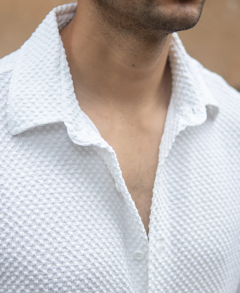 White Structured Half Sleeves Shirt - Image 3