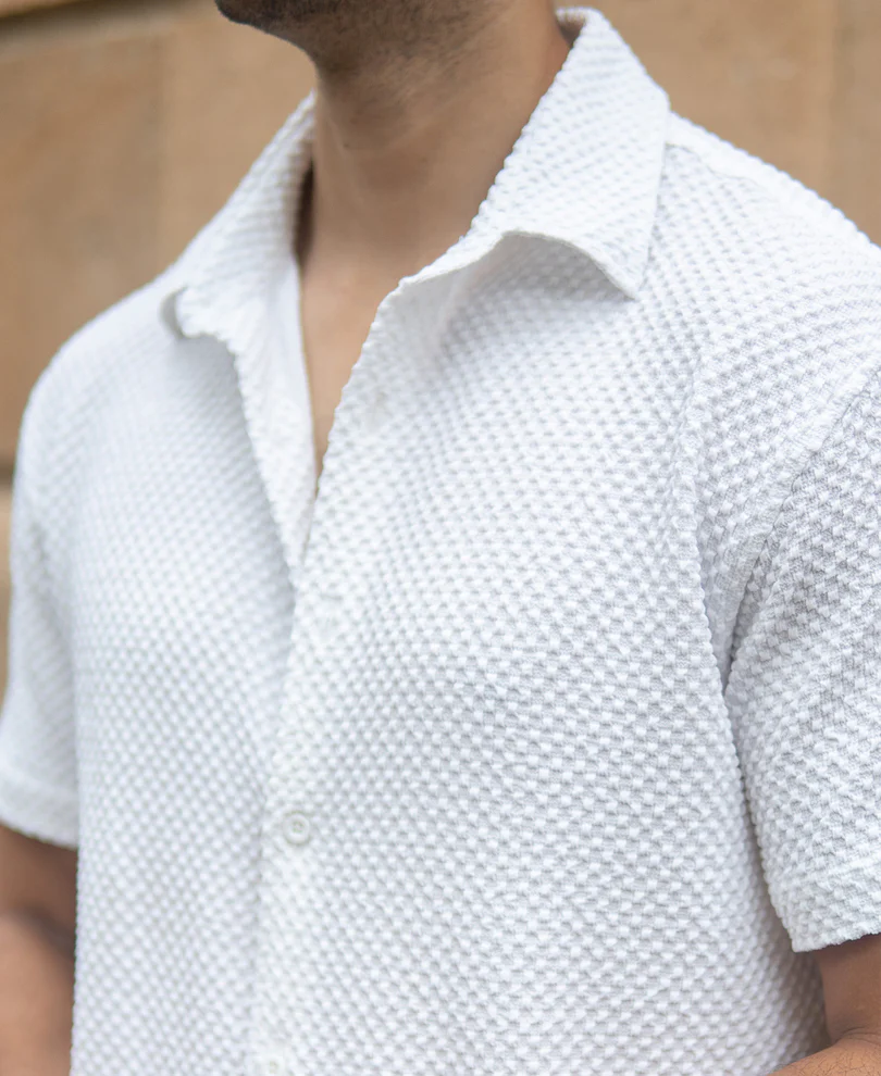 White Structured Half Sleeves Shirt - Image 4