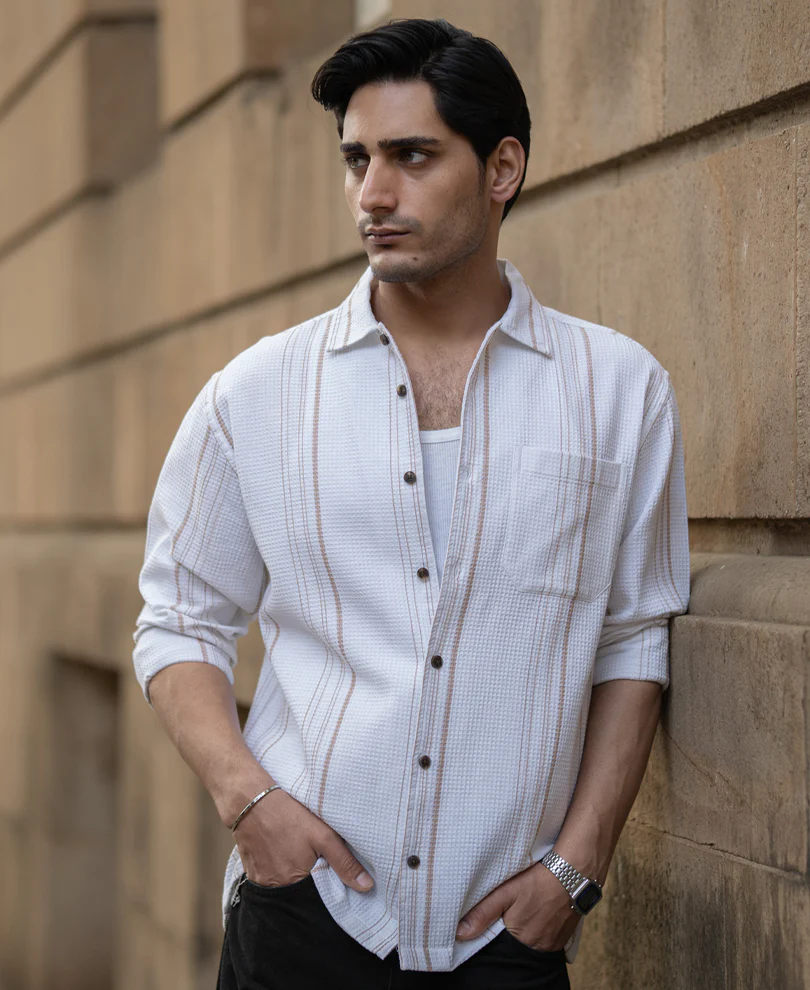 White Structured Striped Shirt - Image 2