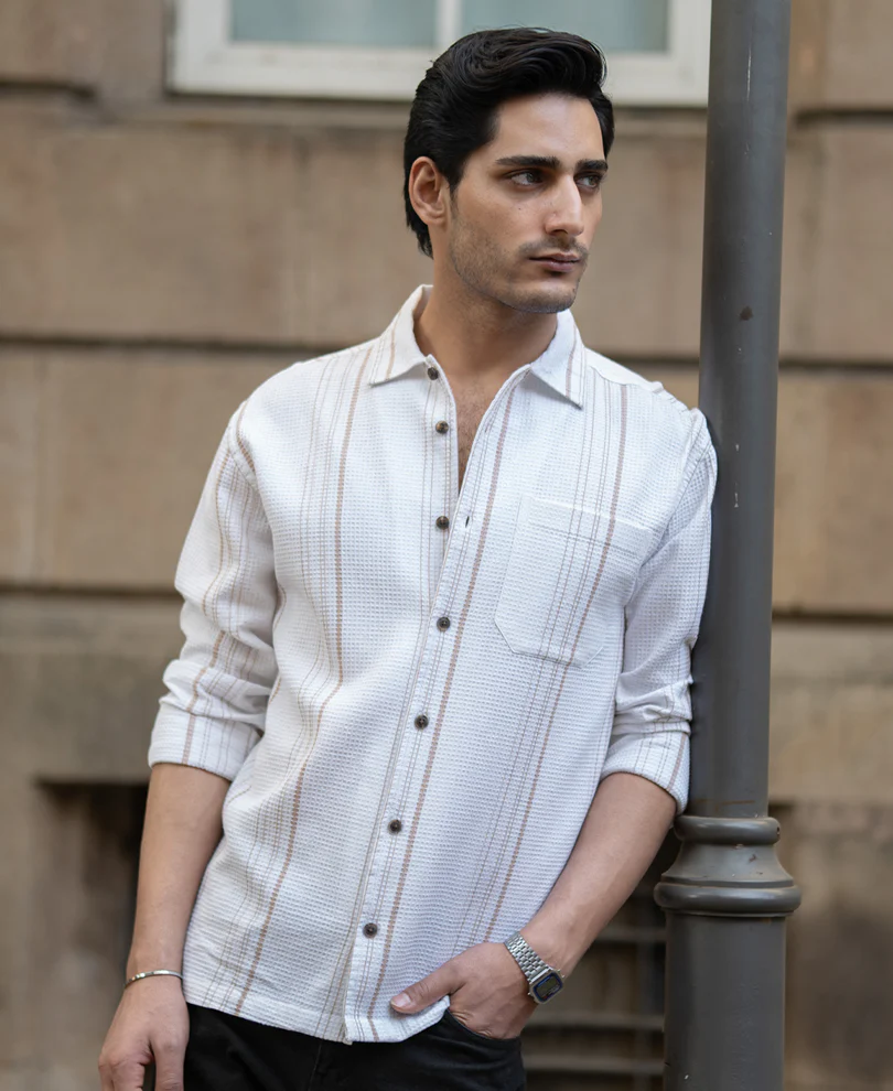 White Structured Striped Shirt - Image 3