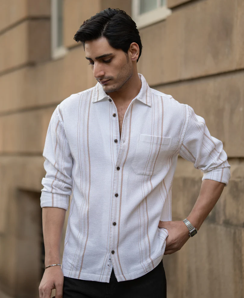 White Structured Striped Shirt - Image 4