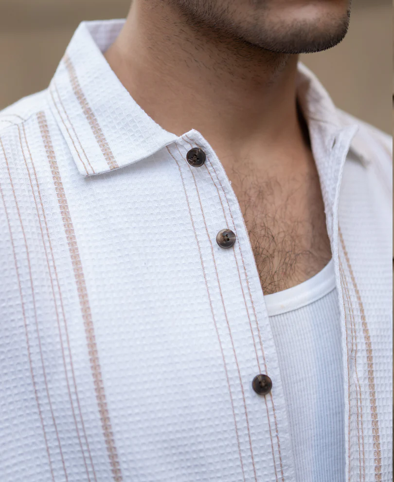 White Structured Striped Shirt - Image 5