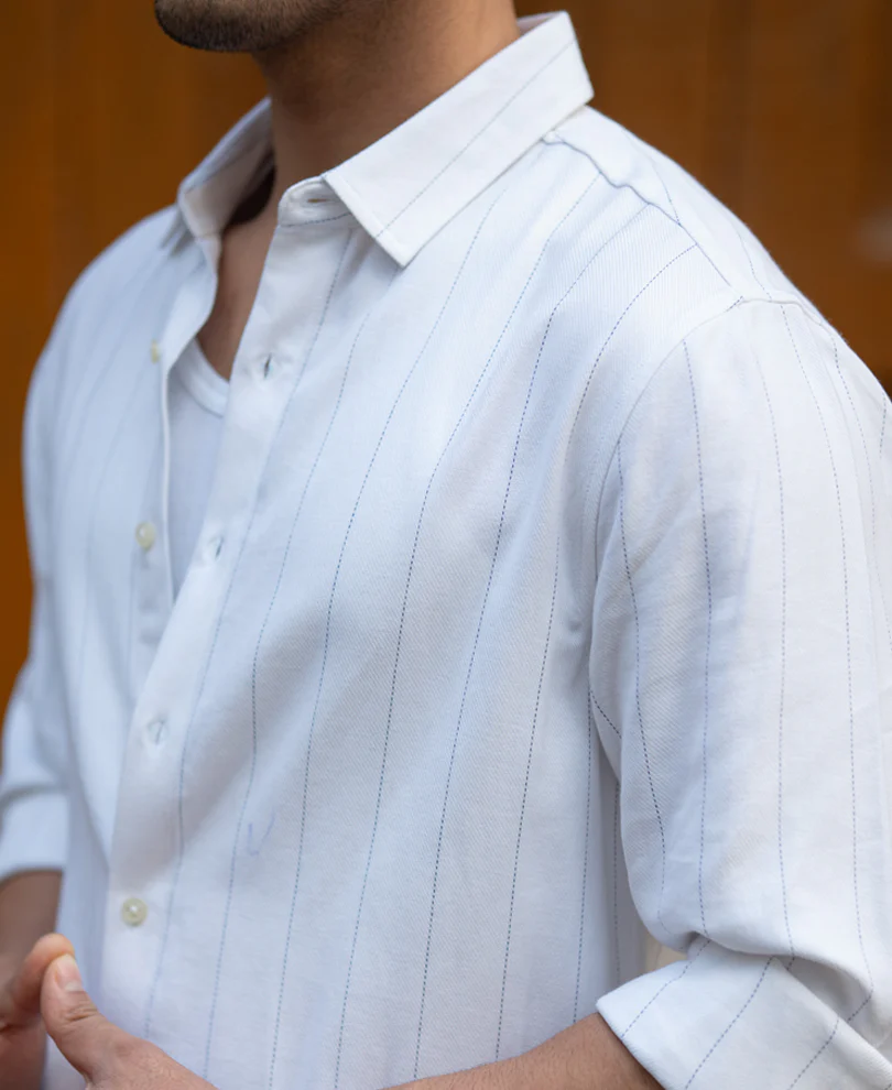 White Twill Stripe Shirt - Image 3
