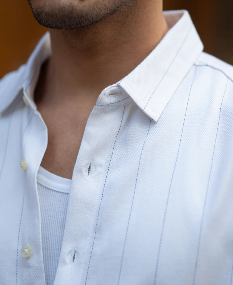 White Twill Stripe Shirt - Image 4