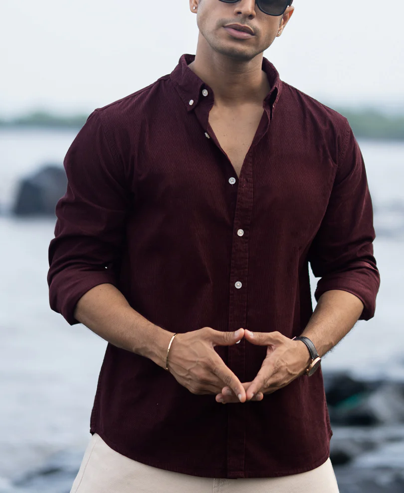 Wine Corduroy Buttondown Shirt - Image 4