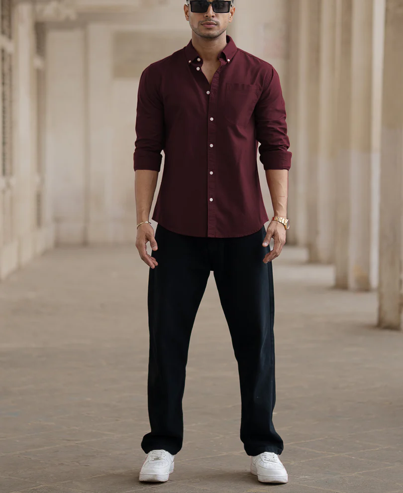 Wine Cotton Oxford Shirt - Image 5