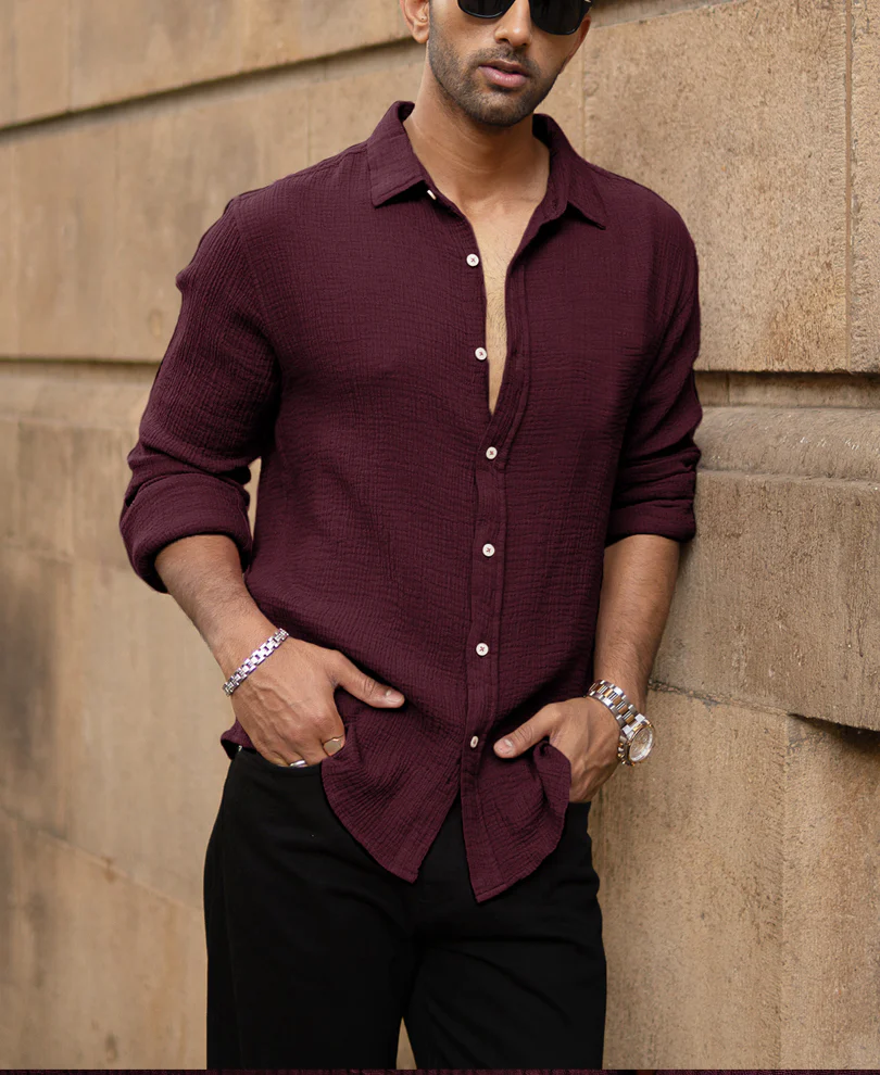 Wine Crinkled Shirt - Image 2