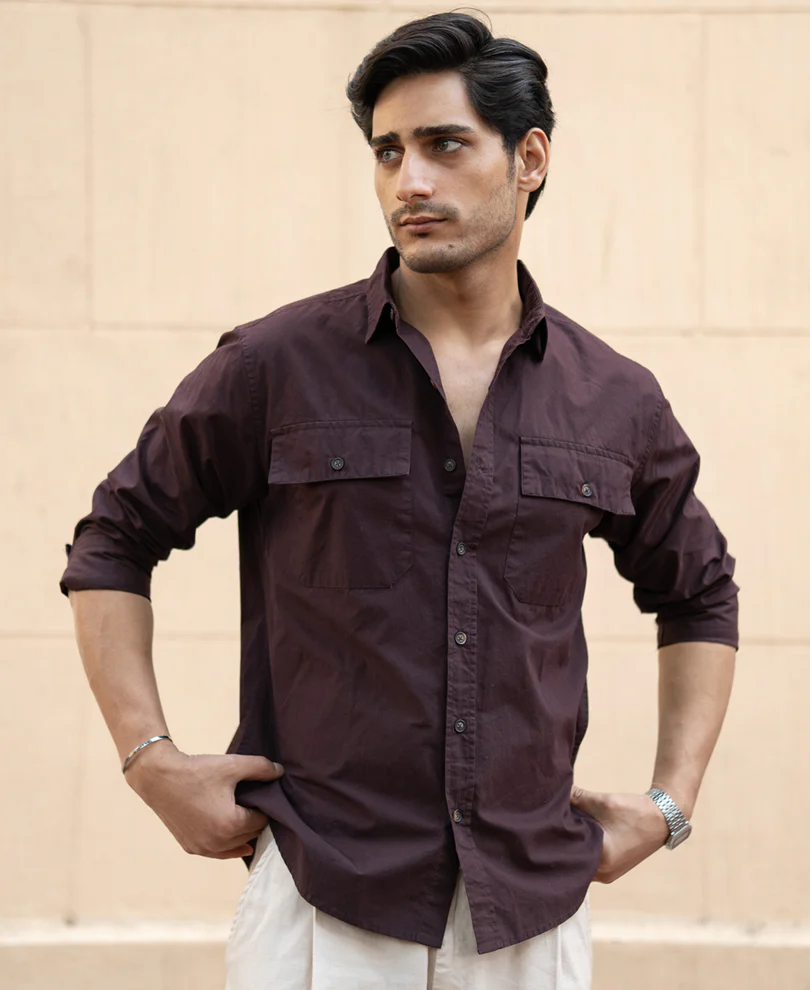 Wine Double Pocket Lightweight Shirt - Image 2