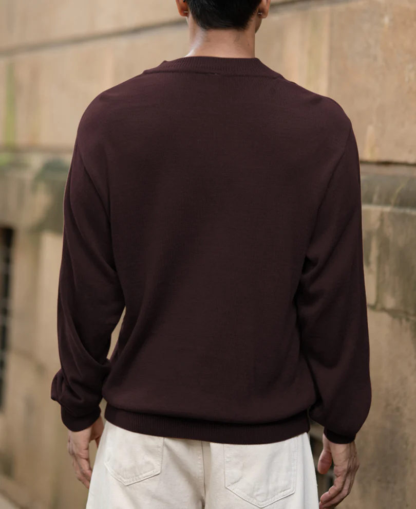 Wine Knitted Henley T-Shirt - Image 4
