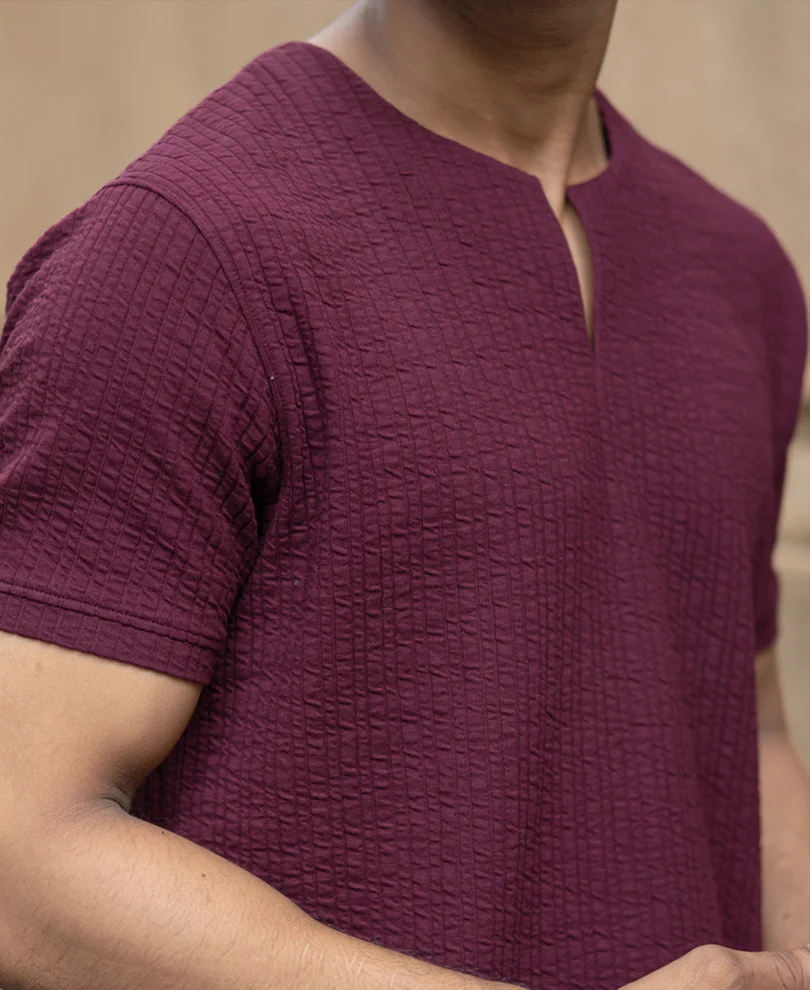Wine Structured Stripe T-Shirt - Image 3