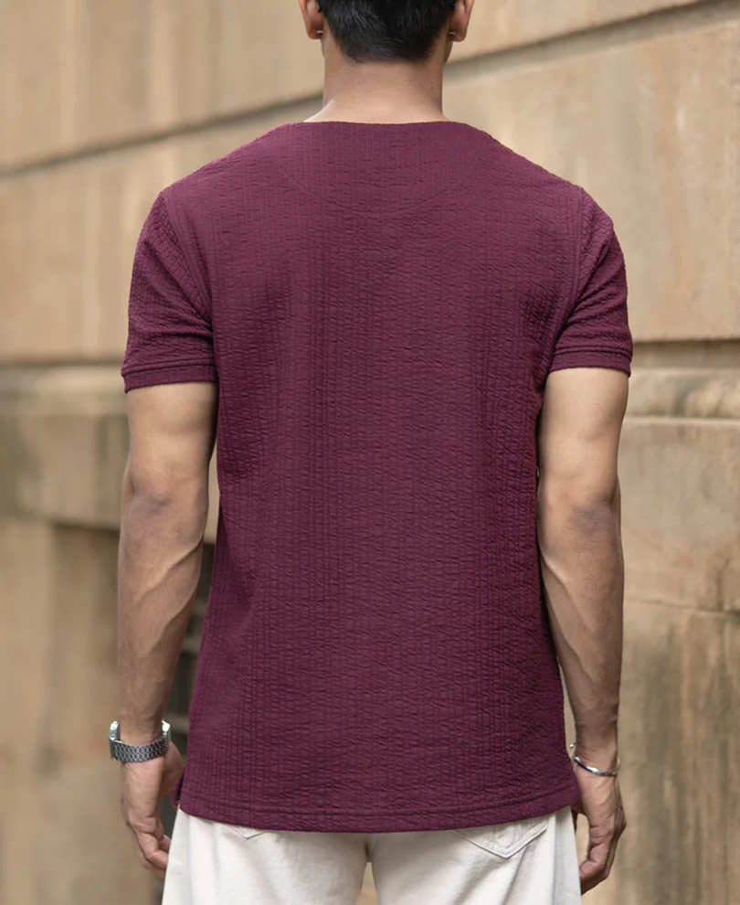 Wine Structured Stripe T-Shirt - Image 5