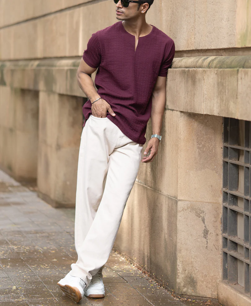 Wine Structured Stripe T-Shirt - Image 6
