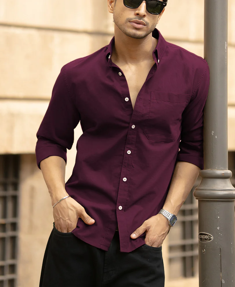 Wine Oxford Shirt - Image 2