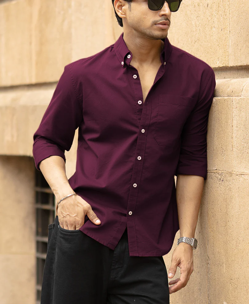 Wine Oxford Shirt - Image 3