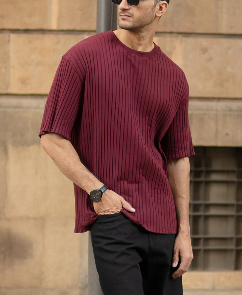 Wine Rib Knit T-Shirt - Image 3