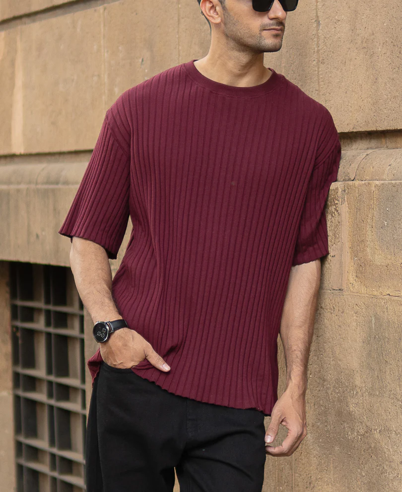 Wine Rib Knit T-Shirt - Image 4