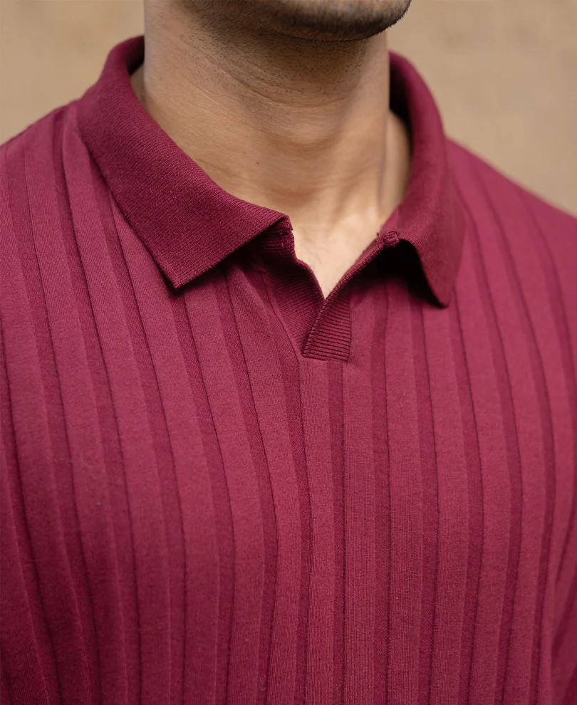 Wine Self Stripe T-Shirt - Image 3
