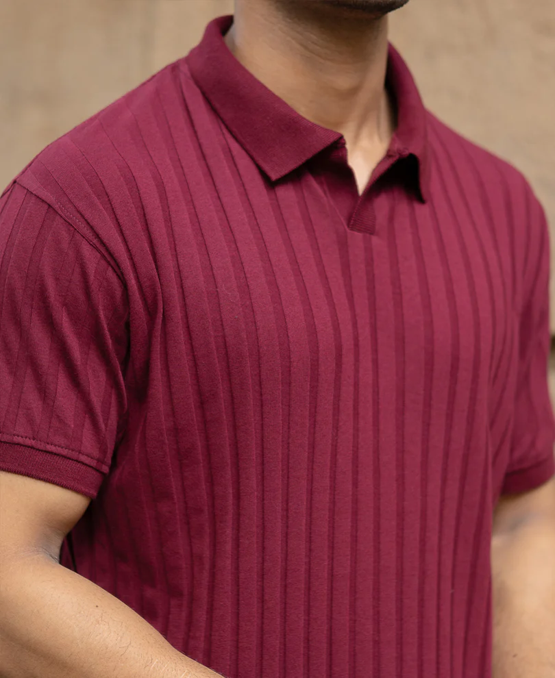 Wine Self Stripe T-Shirt - Image 4