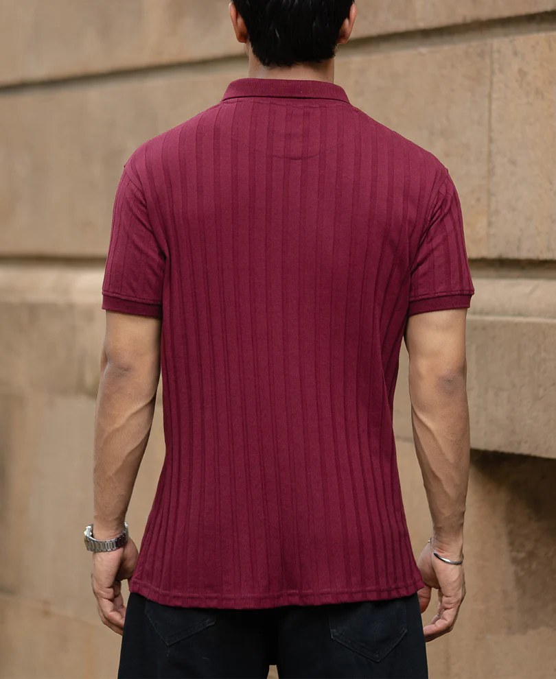 Wine Self Stripe T-Shirt - Image 5