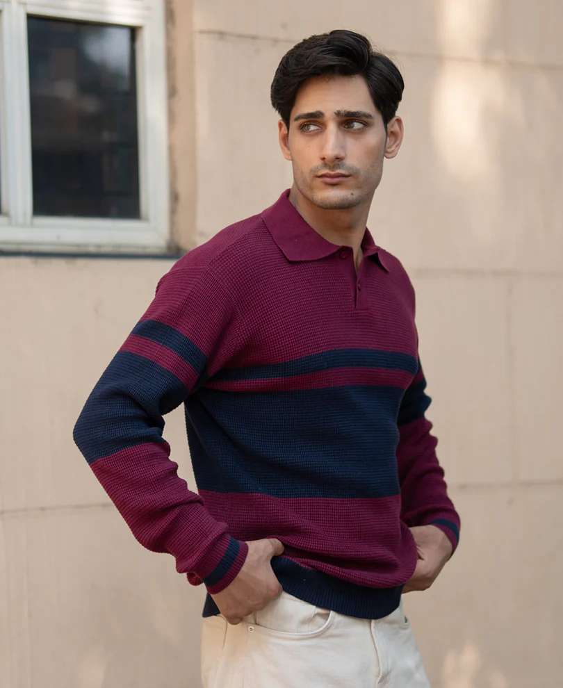Wine Stripe Knit Sweater