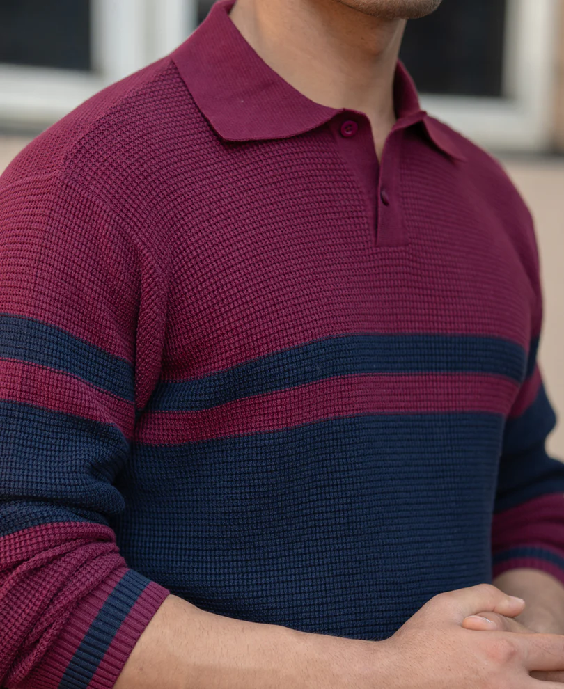 Wine Stripe Knit Sweater - Image 2