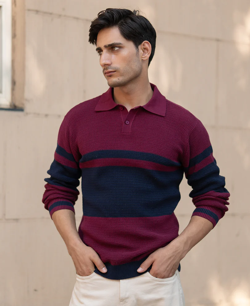 Wine Stripe Knit Sweater - Image 4