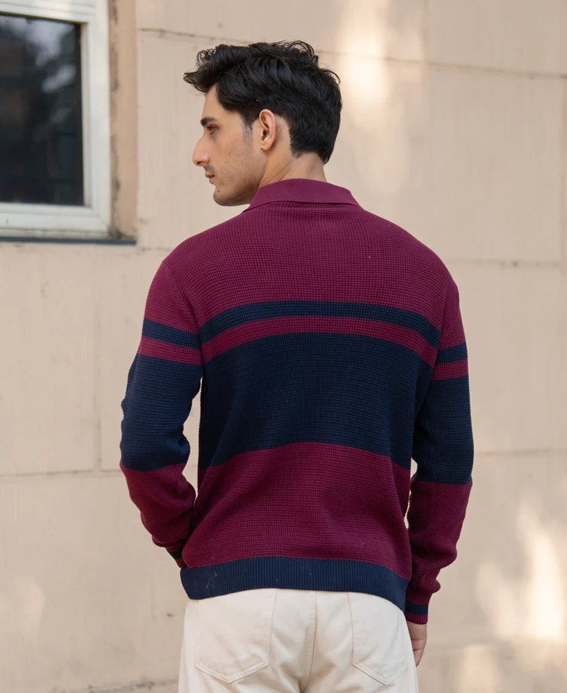 Wine Stripe Knit Sweater - Image 6