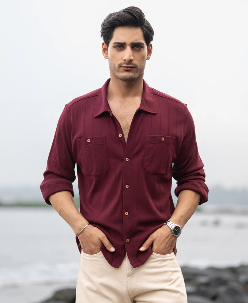 Wine Striped Knitted Shirt - Image 3