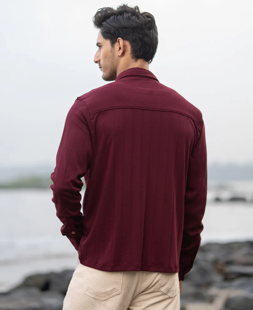 Wine Striped Knitted Shirt - Image 5