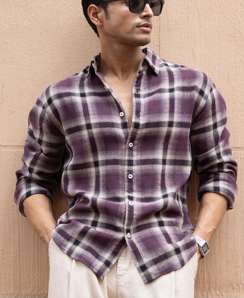 Wine Structured Checks Shirt - Image 2