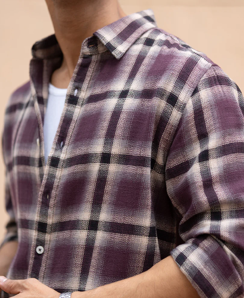 Wine Structured Checks Shirt - Image 5
