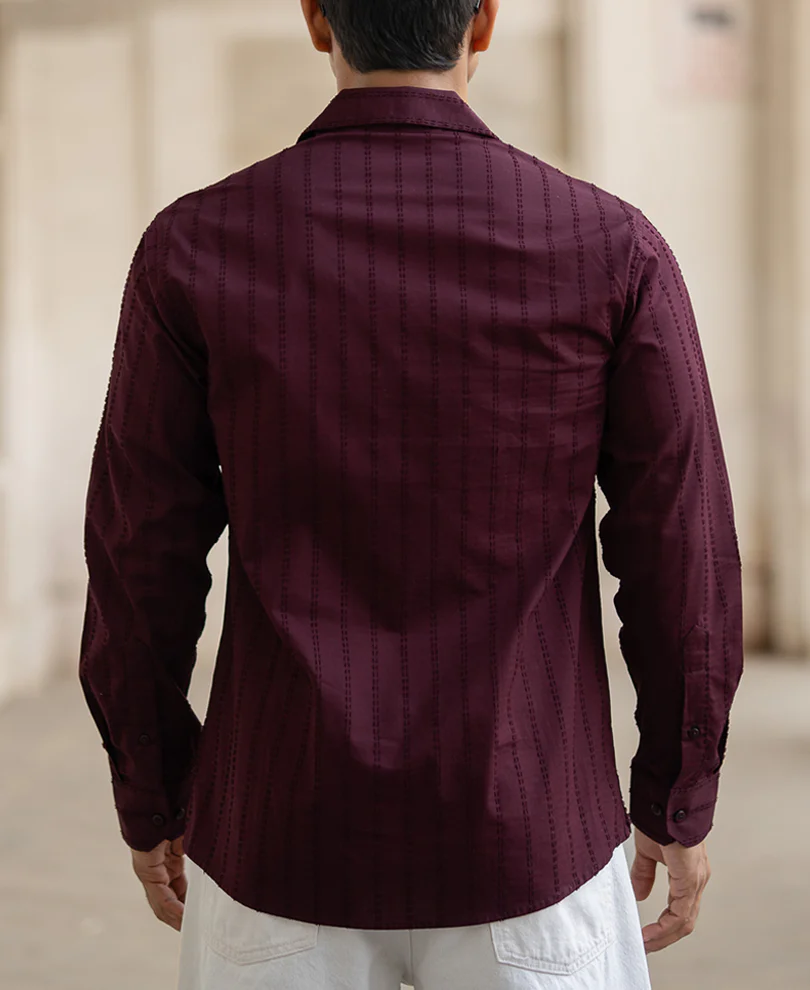 Wine Structured Regular Fit Shirt - Image 4