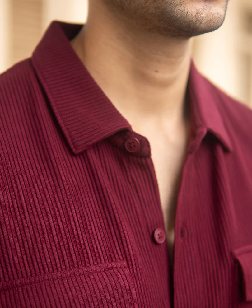 Wine Structured Shirt With Pockets - Image 3