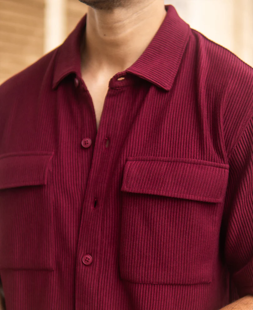 Wine Structured Shirt With Pockets - Image 4