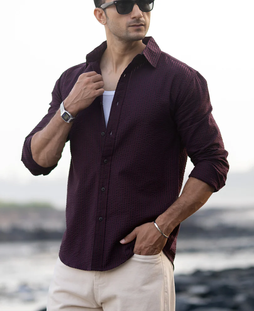Wine Structured Striped Shirt - Image 3