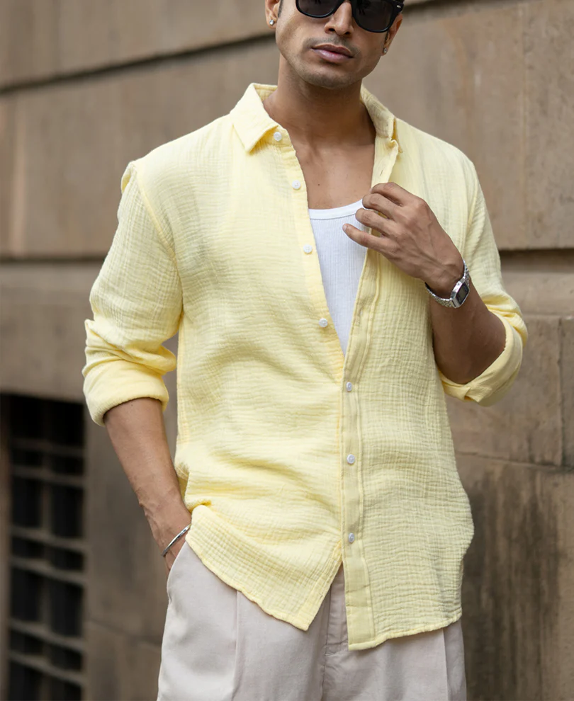 Yellow Crinkled Cotton Shirt - Image 3